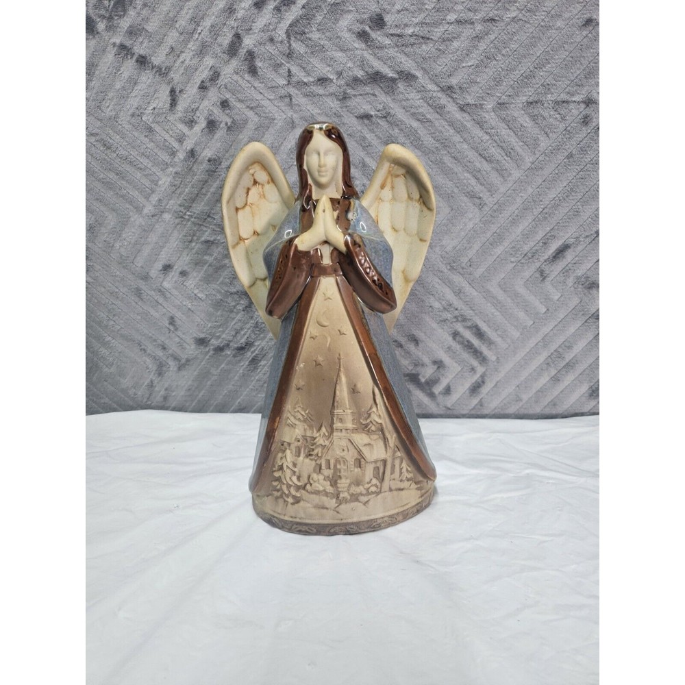 Pottery Til Collections Ceramic Praying Angel  With Winter Scene
